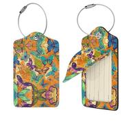 PU Leather Luggage Tags for Suitcase,Privacy Cover ID Label with Stainless Steel Loop, Travel Bag Tag Colorful Butterfly Name Tags for Baggage Tag Suitcase Labels for Women Men