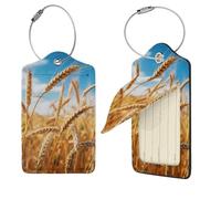 PU Leather Luggage Tags for Suitcase,Privacy Cover ID Label with Stainless Steel Loop, Travel Bag Tag Wheat Under the Sky Name Tags for Baggage Tag Suitcase Labels for Women Men