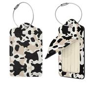 PU Leather Luggage Tags for Suitcase,Privacy Cover ID Label with Stainless Steel Loop, Travel Bag Tag Cow spot Name Tags for Baggage Tag Suitcase Labels for Women Men