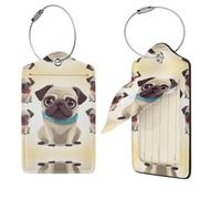 PU Leather Luggage Tags for Suitcase,Privacy Cover ID Label with Stainless Steel Loop, Travel Bag Tag Cute Pug Name Tags for Baggage Tag Suitcase Labels for Women Men