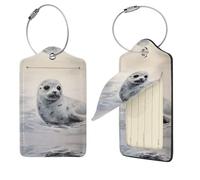 PU Leather Luggage Tags for Suitcase,Privacy Cover ID Label with Stainless Steel Loop, Travel Bag Tag Harp Seal Painting Name Tags for Baggage Tag Suitcase Labels for Women Men