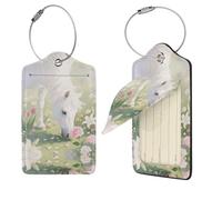 PU Leather Luggage Tags for Suitcase,Privacy Cover ID Label with Stainless Steel Loop, Travel Bag Tag White Horse Name Tags for Baggage Tag Suitcase Labels for Women Men