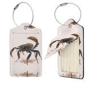 PU Leather Luggage Tags for Suitcase,Privacy Cover ID Label with Stainless Steel Loop, Travel Bag Tag Scorpion Name Tags for Baggage Tag Suitcase Labels for Women Men, Black, 1