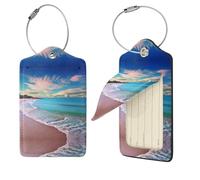 PU Leather Luggage Tags for Suitcase,Privacy Cover ID Label with Stainless Steel Loop, Travel Bag Tag Ocean Sea Beach Name Tags for Baggage Tag Suitcase Labels for Women Men