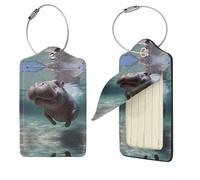PU Leather Luggage Tags for Suitcase,Privacy Cover ID Label with Stainless Steel Loop, Travel Bag Tag Diving Hippo Name Tags for Baggage Tag Suitcase Labels for Women Men