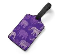 PU Leather Luggage Tags for Suitcase - Purple Elephant Bag Tag with Name ID Card Suitcase Tags for Women Men, Travel Essentials Colorful Luggage Identifiers for Backpack Gym Bag
