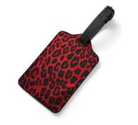 PU Leather Luggage Tags for Suitcase - Red Leopard Pattern Bag Tag with Name ID Card Suitcase Tags for Women Men, Travel Essentials Colorful Luggage Identifiers for Backpack Gym Bag