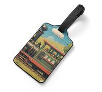 PU Leather Luggage Tags for Suitcase - Steam Little Train Bag Tag with Name ID Card Suitcase Tags for Women Men, Travel Essentials Colorful Luggage Identifiers for Backpack Gym Bag