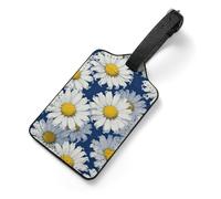 PU Leather Luggage Tags for Suitcase - White Daisies on Blue Bag Tag with Name ID Card Suitcase Tags for Women Men, Travel Essentials Colorful Luggage Identifiers for Backpack Gym Bag
