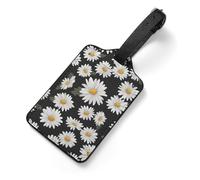 PU Leather Luggage Tags for Suitcase - White Daisy Bag Tag with Name ID Card Suitcase Tags for Women Men, Travel Essentials Colorful Luggage Identifiers for Backpack Gym Bag