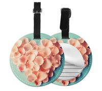 PU Leather Luggage Tags for Suitcases 1 PCS, Round Suitcase Id Tags with Privacy Protection, Heart Shaped Floral Petals, Travel Bag Name Tags for Women Men, Durable Personalized Travel Accessories