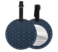 PU Leather Luggage Tags for Suitcases 4 Pcs, Round Suitcase Id Tags with Privacy Protection, Dotted Lines Shapes Blue, Travel Bag Name Tags for Women Men, Durable Personalized Travel Accessories