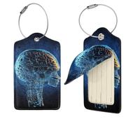 PU Leather Luggage Tags for Suitcases Artificial Intelligence Brain Baggage Tags Travel Bag Labels Privacy Cover ID Label with Steel Loops Suitcase Tags for Women Men, 2 PCS, Black