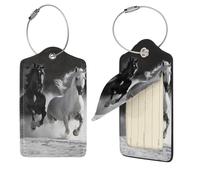 PU Leather Luggage Tags for Suitcases Black and White Horses Running Baggage Tags Travel Bag Labels Privacy Cover ID Label with Steel Loops Suitcase Tags for Women Men, 1