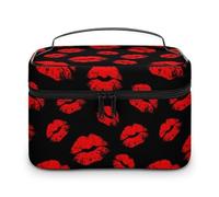 PU Leather Makeup Bag, Portable Wash Bag, Hot Red Lips Toiletry Bag for Men and Women