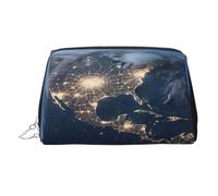 PU Leather Makeup Bag Travel Cosmetic Bags Waterproof Large Capacity Toiletry Organizer with Zipper, Cute Portable Pouch Earth from The Outer Space Toiletry Bag Make Up Bag for Women