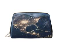 PU Leather Makeup Bag Travel Cosmetic Bags Waterproof Large Capacity Toiletry Organizer with Zipper, Cute Portable Pouch Earth from The Outer Space Toiletry Bag Make Up Bag for Women
