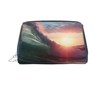 PU Leather Makeup Bag Travel Cosmetic Bags Waterproof Large Capacity Toiletry Organizer with Zipper, Cute Portable Pouch Ocean Tide Waves Toiletry Bag Make Up Bag for Women