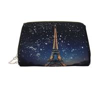 PU Leather Makeup Bag Travel Cosmetic Bags Waterproof Large Capacity Toiletry Organizer with Zipper, Cute Portable Pouch Night Paris Eiffel Tower Toiletry Bag Make Up Bag for Women