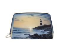 PU Leather Makeup Bag Travel Cosmetic Bags Waterproof Large Capacity Toiletry Organizer with Zipper, Cute Portable Pouch The Seaside Lighthouse Toiletry Bag Make Up Bag for Women