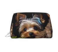 PU Leather Makeup Bag Travel Cosmetic Bags Waterproof Large Capacity Toiletry Organizer with Zipper, Cute Portable Pouch A Little Yorkshire Terrier Toiletry Bag Make Up Bag for Women