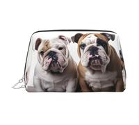 PU Leather Makeup Bag Travel Cosmetic Bags Waterproof Large Capacity Toiletry Organizer with Zipper, Cute Portable Pouch Two Cute Bulldog Dogs Toiletry Bag Make Up Bag for Women