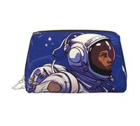 PU Leather Makeup Bag Travel Cosmetic Bags Waterproof Large Capacity Toiletry Organizer with Zipper, Cute Portable Pouch Black Astronaut on Blue Toiletry Bag Make Up Bag for Women