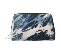 PU Leather Makeup Bag Travel Cosmetic Bags Waterproof Large Capacity Toiletry Organizer with Zipper, Cute Portable Pouch Beach Foam Wave Toiletry Bag Make Up Bag for Women