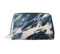 PU Leather Makeup Bag Travel Cosmetic Bags Waterproof Large Capacity Toiletry Organizer with Zipper, Cute Portable Pouch Beach Foam Wave Toiletry Bag Make Up Bag for Women