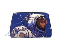 PU Leather Makeup Bag Travel Cosmetic Bags Waterproof Large Capacity Toiletry Organizer with Zipper, Cute Portable Pouch Black Astronaut on Blue Toiletry Bag Make Up Bag for Women