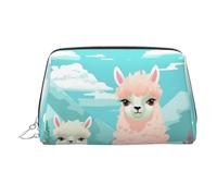 PU Leather Makeup Bag Travel Cosmetic Bags Waterproof Large Capacity Toiletry Organizer with Zipper, Cute Portable Pouch Lovely Alpaca Toiletry Bag Make Up Bag for Women
