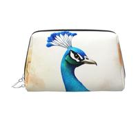 PU Leather Makeup Bag Travel Cosmetic Bags Waterproof Large Capacity Toiletry Organizer with Zipper, Cute Portable Pouch Cartoon Blue Peacock Toiletry Bag Make Up Bag for Women