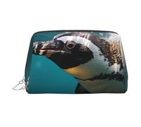 PU Leather Makeup Bag Travel Cosmetic Bags Waterproof Large Capacity Toiletry Organizer with Zipper, Cute Portable Pouch Penguin Swimming in The Ocean Toiletry Bag Make Up Bag for Women