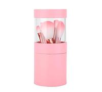 PU Leather Makeup Brush Storage Holder Box Organizer Container with 12pcs Makeup Brushes ([Pink] 12 Fiber Hair Makeup Brushes in a)