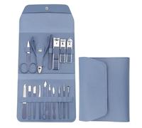 PU Leather Manicure Set - 16-Piece - Premium Nail Care Set, Professional Pedicure & Manicure Kit for Men & Women, Nail Scissors, Nail Clippers & Care Tools (Blue)