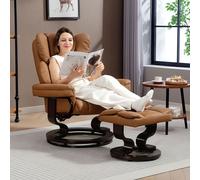 PU Leather Manual Reclining Armchair Footstool Padded Seat Brown HOMCOM Brown Armchair