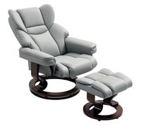 PU Leather Manual Reclining Armchair Footstool Padded Seat Light Grey