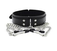 Pu Leather Metal Chain Breast Nipple Clamps BDSM Slave Sex Toys Collar Nipple Clips Chain for Women Couples Games Sex Restraints Equipment Black One Size