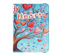 PU Leather Passport Card Holder Cover Combo Lightweight Passport Case for Women and Men Cute Passport Book Travel Valentines Day Tree Red Love Heart Petals Candy Hearts, Valentines Day Tree Red Love
