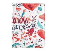 PU Leather Passport Holder Cover Ultra Slim Vaccine Case Protector Cover for Women and Men Badge ID Vaccine Card Holder Wallet Travel Valentines Day Floral Leaves Love Candy Hearts, Valentines Day