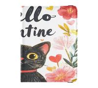 PU Leather Passport Holder Cover Wallet Lightweight Card Holder Passport Case for Women Girl Document Organizer Holder Accessories Travel Valentines Day Flowers Black Cat Hello Valentine, Valentines