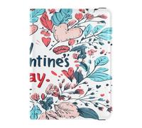 PU Leather Passport Holder Cover Wallet Lightweight Card Holder Passport Case for Women Girl Document Organizer Holder Accessories Travel Essentials Valentines Day Floral Leaves Love Heart Happy,