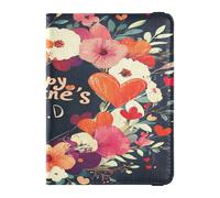 PU Leather Passport Holder Cover Wallet Lightweight Passport Cover for Women Men Cute Passport Book Travel Essentials Valentines Day Flowers Red Love Heart Petals Happy Valentine's Day, Valentines Day