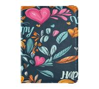 PU Leather Passport Holder Cover Wallet Lightweight Wallet Combo for Family Vacation Cute Passport Book Travel Floral Leaves Love Hearts Happy Valentine's Day, Floral Leaves Love Hearts Happy
