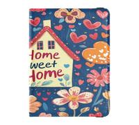 PU Leather Passport Holder Cover Wallet Lightweight Wallet Passport Holder for Women Girl Badge ID Vaccine Card Holder Wallet Travel Valentines Day Flowers Heart-shaped Buttons Home Sweet Home,