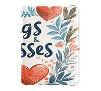 PU Leather Passport Holder Cover Wallet Ultra Slim Wallet Combo for Women Men Family Badge ID Vaccine Card Holder Wallet Travel Valentines Day Floral Leaves Eucalyptus Hearts Hugs & Kisses, Valentines