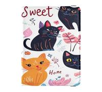 PU Leather Passport Holder Cover Wallet Ultra Slim Wallet Passport Holder for Family Vacation Cute Passport Book Travel Valentines Day Floral Leaves Black Cats Home Sweet Home, Valentines Day Floral