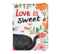PU Leather Passport Holder Cover Wallet Waterproof Wallet Passport Holder for Women and Men Cute Passport Book Travel Essentials Valentines Day Flowers Cats Love Is Sweet, Valentines Day flowers Cats