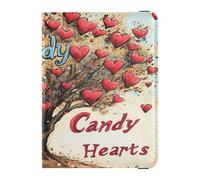 PU Leather Passport Holder Cover Waterproof Passport Case for Women Girl Badge ID Vaccine Card Holder Wallet Travel Valentines Day Tree Red Love Heart Petals Candy Hearts, Valentines Day Tree Red Love