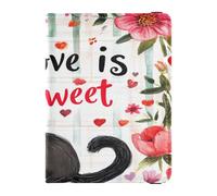 PU Leather Passport Holder Cover Waterproof Vaccine Card Holder Cover Combo for Women and Men Badge ID Vaccine Card Holder Wallet Travel Essentials Valentines Day Flowers Black Cats Love Is Sweet,